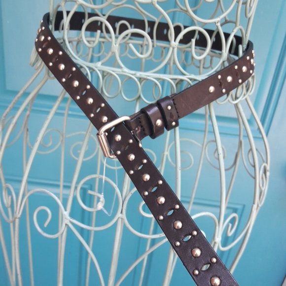 Genuine Leather Belt Metal Studded Silver Studs Grommets Rivets Goth Medieval. T - Picture 8 of 12